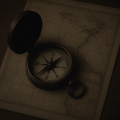 Vintage-style compass on an old map with sepia tones